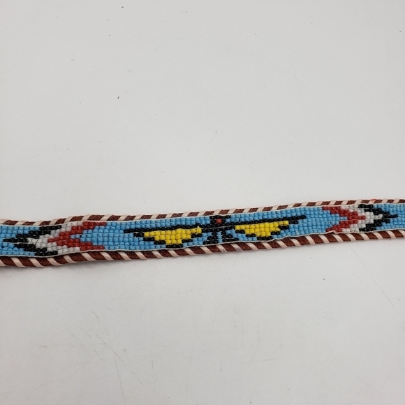 Vintage Accessories - Vintage Handmade women US 26 brown belt multi bead tooled leather Native America